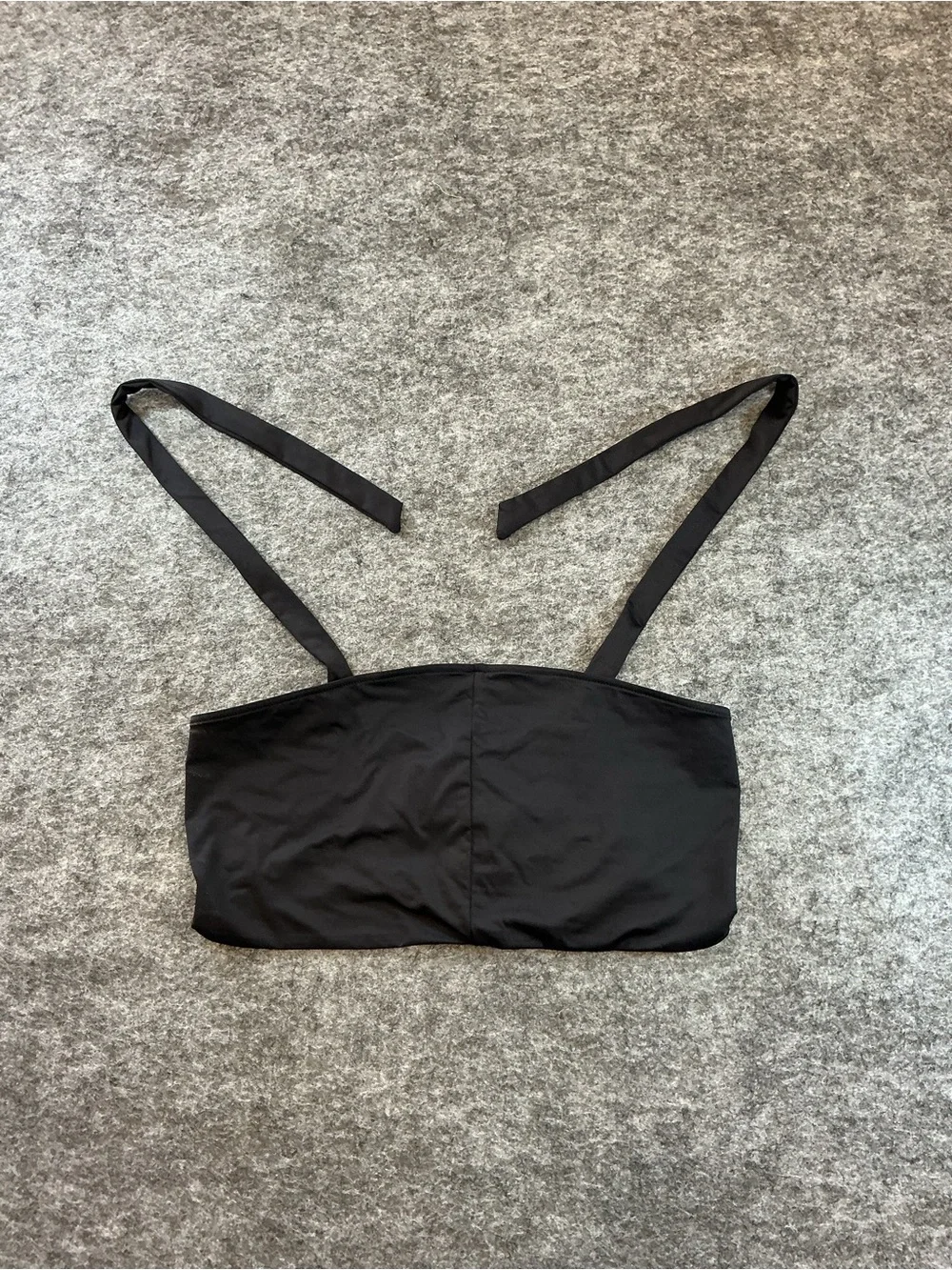 Frankie's Bikinis Y2K Black Ruched Bikini Top With Ties Size L